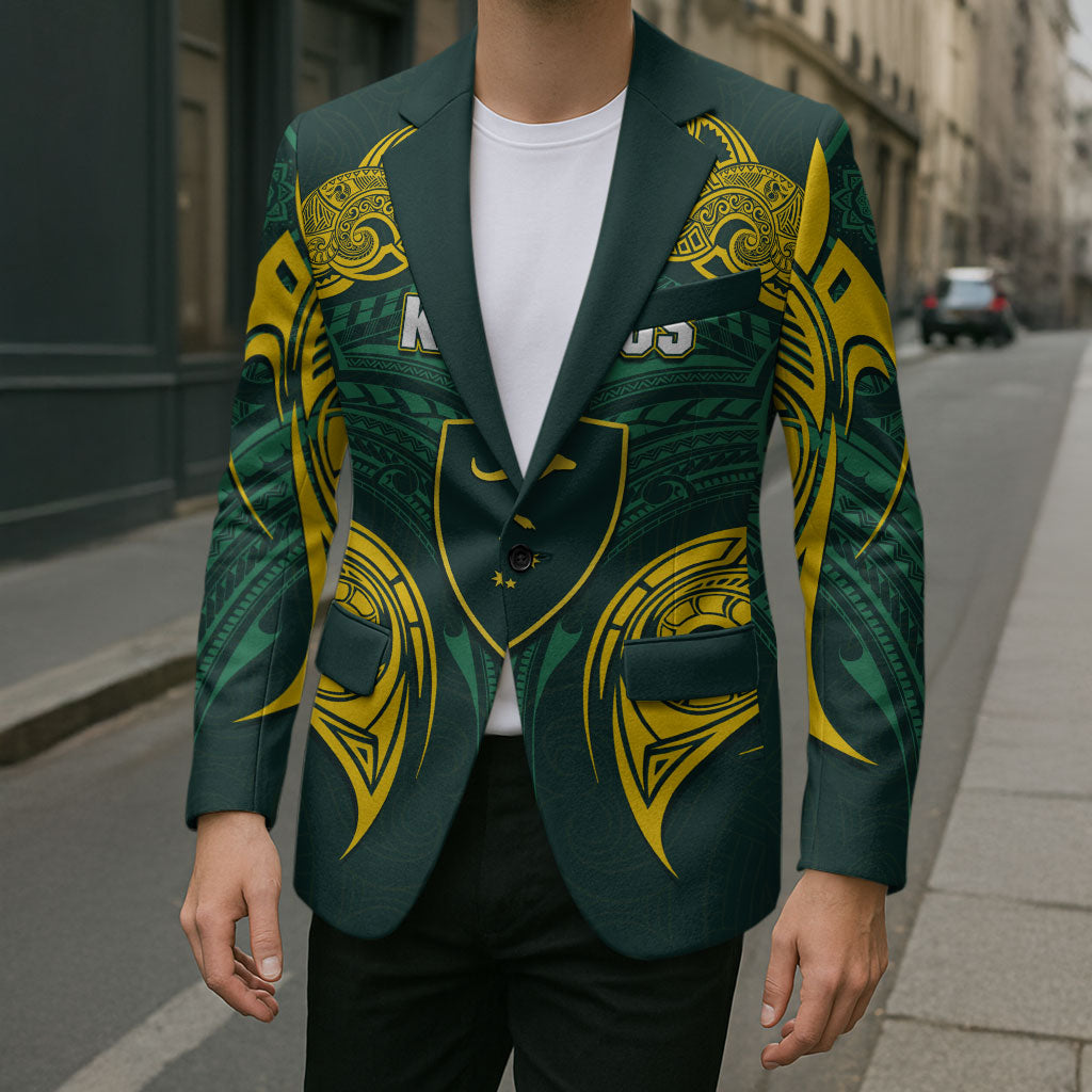 Custom Kangaroos Rugby Blazer Polynesian Tribal Pattern Green Gold National Team