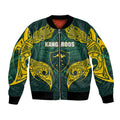 Custom Kangaroos Rugby Bomber Jacket Polynesian Tribal Pattern Green Gold National Team