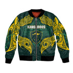 Custom Kangaroos Rugby Bomber Jacket Polynesian Tribal Pattern Green Gold National Team