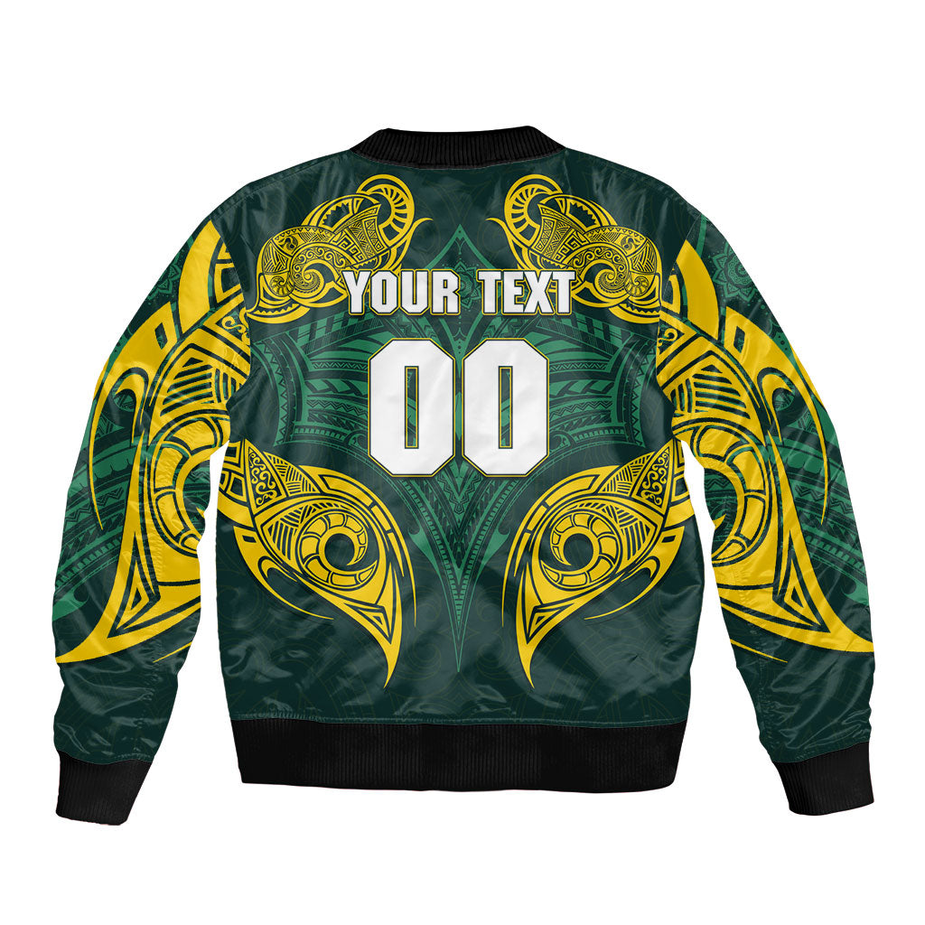 Custom Kangaroos Rugby Bomber Jacket Polynesian Tribal Pattern Green Gold National Team