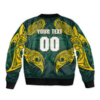Custom Kangaroos Rugby Bomber Jacket Polynesian Tribal Pattern Green Gold National Team