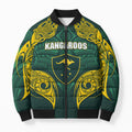 Custom Kangaroos Rugby Bomber Puffer Jacket Polynesian Tribal Pattern Green Gold National Team