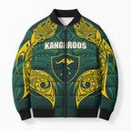 Custom Kangaroos Rugby Bomber Puffer Jacket Polynesian Tribal Pattern Green Gold National Team