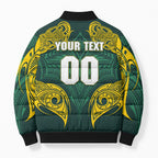 Custom Kangaroos Rugby Bomber Puffer Jacket Polynesian Tribal Pattern Green Gold National Team