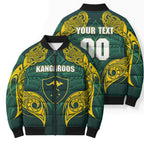 Custom Kangaroos Rugby Bomber Puffer Jacket Polynesian Tribal Pattern Green Gold National Team