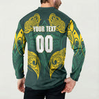 Custom Kangaroos Rugby Button Sweatshirt Polynesian Tribal Pattern Green Gold National Team