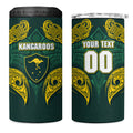Custom Kangaroos Rugby 4 in 1 Can Cooler Tumbler Polynesian Tribal Pattern Green Gold National Team