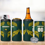 Custom Kangaroos Rugby 4 in 1 Can Cooler Tumbler Polynesian Tribal Pattern Green Gold National Team