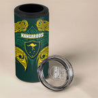 Custom Kangaroos Rugby 4 in 1 Can Cooler Tumbler Polynesian Tribal Pattern Green Gold National Team