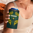 Custom Kangaroos Rugby 4 in 1 Can Cooler Tumbler Polynesian Tribal Pattern Green Gold National Team