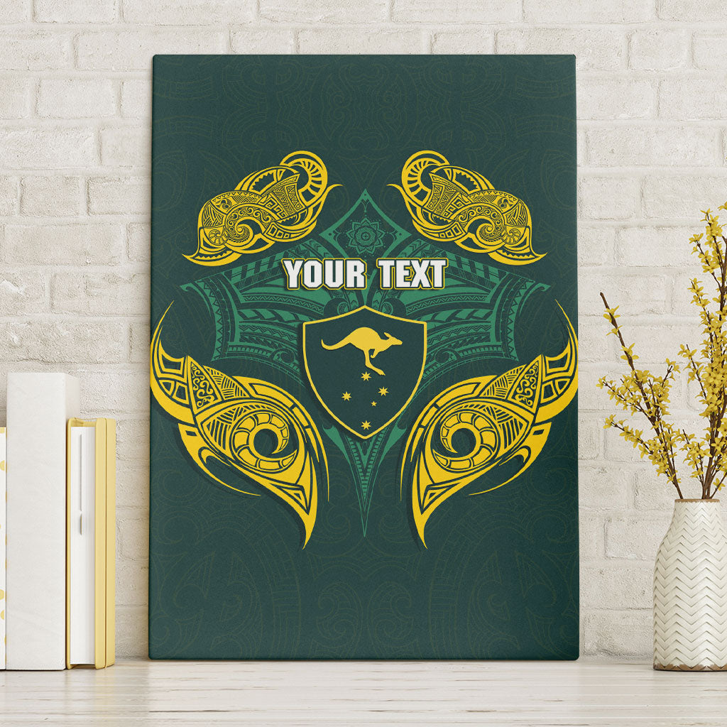 Custom Kangaroos Rugby Canvas Wall Art Polynesian Tribal Pattern Green Gold National Team
