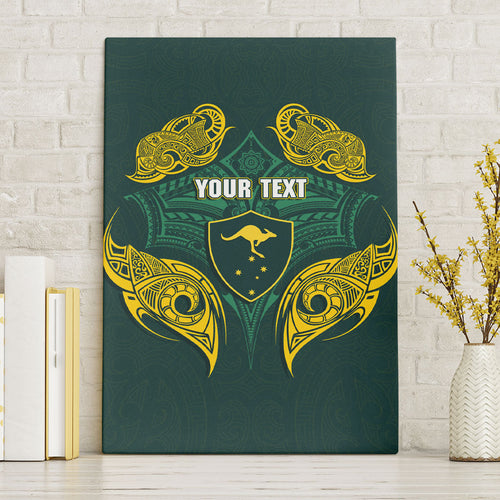 Custom Kangaroos Rugby Canvas Wall Art Polynesian Tribal Pattern Green Gold National Team