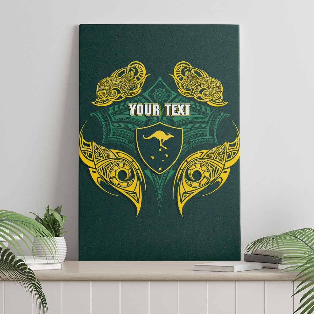 Custom Kangaroos Rugby Canvas Wall Art Polynesian Tribal Pattern Green Gold National Team