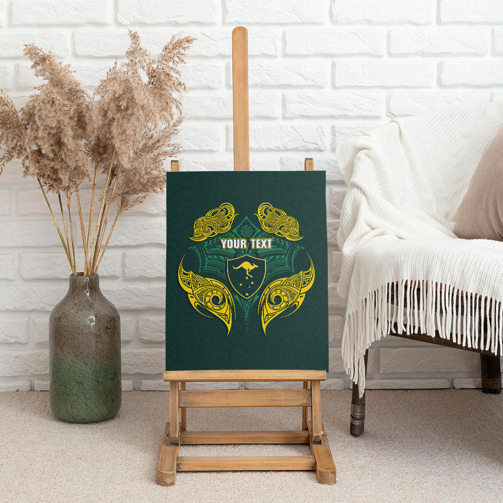 Custom Kangaroos Rugby Canvas Wall Art Polynesian Tribal Pattern Green Gold National Team
