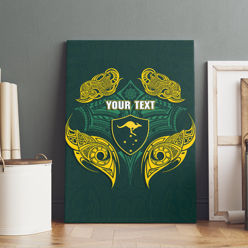 Custom Kangaroos Rugby Canvas Wall Art Polynesian Tribal Pattern Green Gold National Team