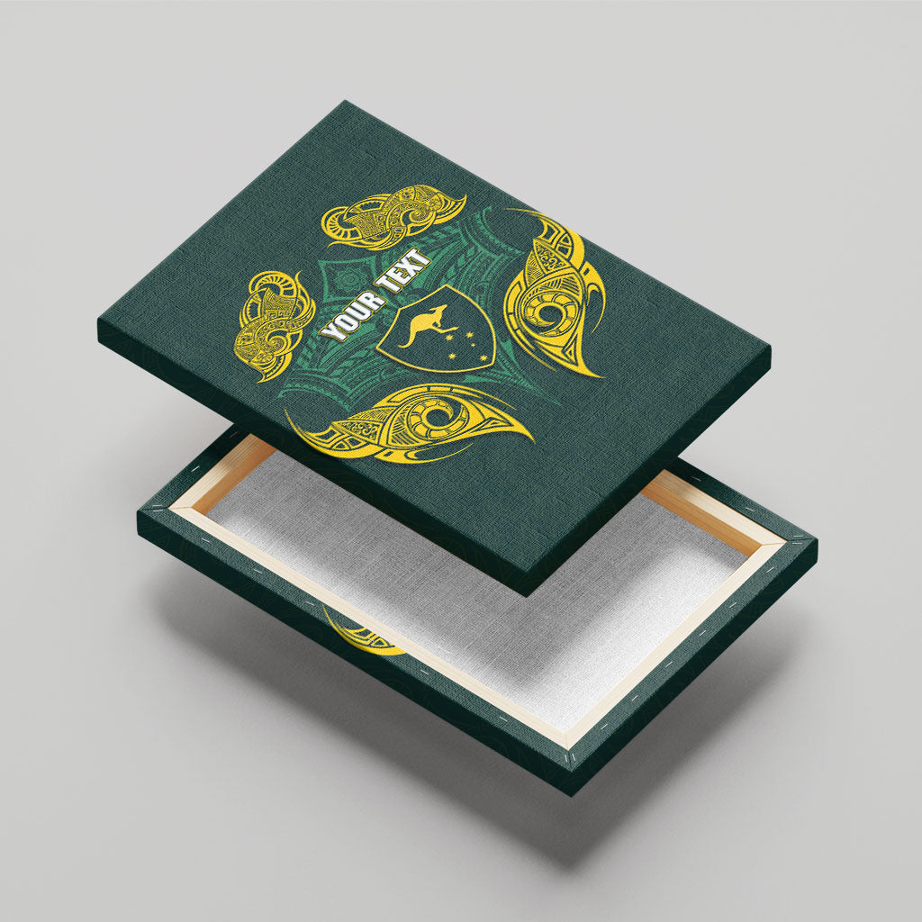 Custom Kangaroos Rugby Canvas Wall Art Polynesian Tribal Pattern Green Gold National Team