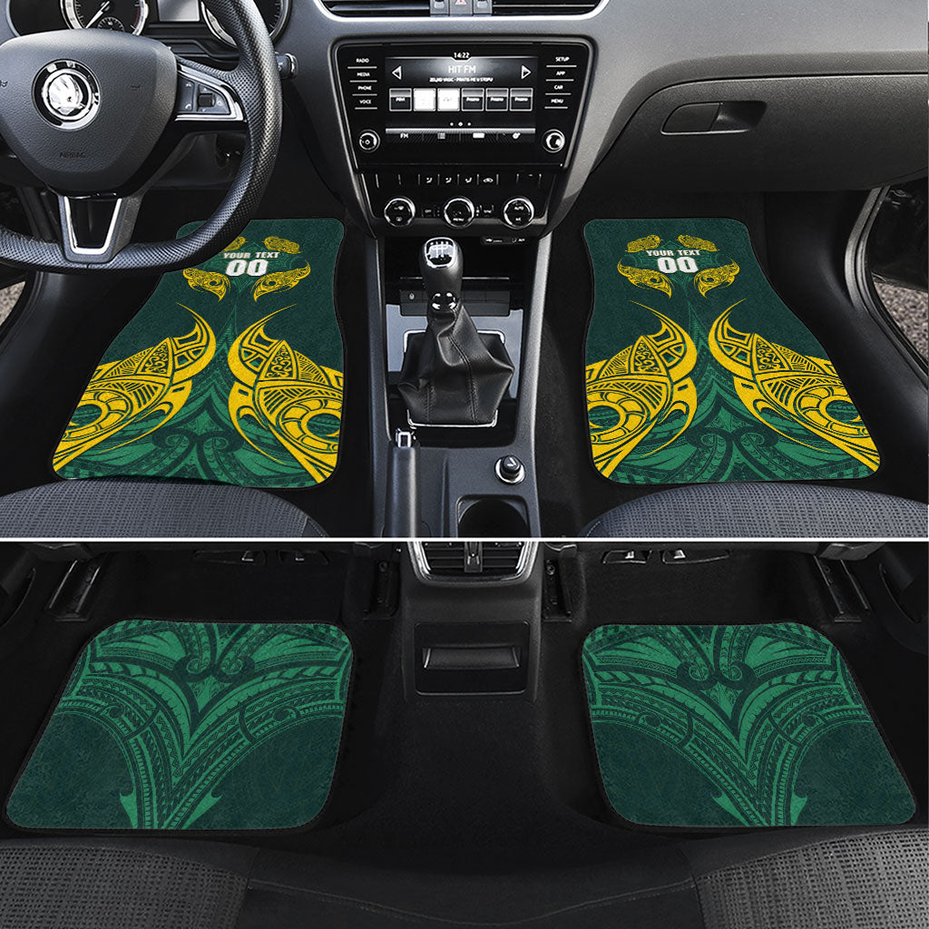 Custom Kangaroos Rugby Car Mats Polynesian Tribal Pattern Green Gold National Team