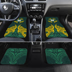 Custom Kangaroos Rugby Car Mats Polynesian Tribal Pattern Green Gold National Team