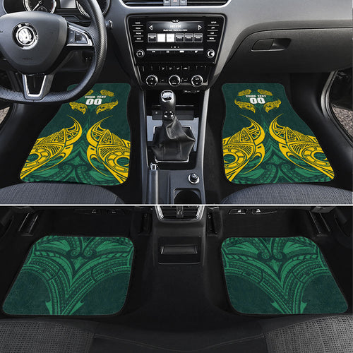Custom Kangaroos Rugby Car Mats Polynesian Tribal Pattern Green Gold National Team