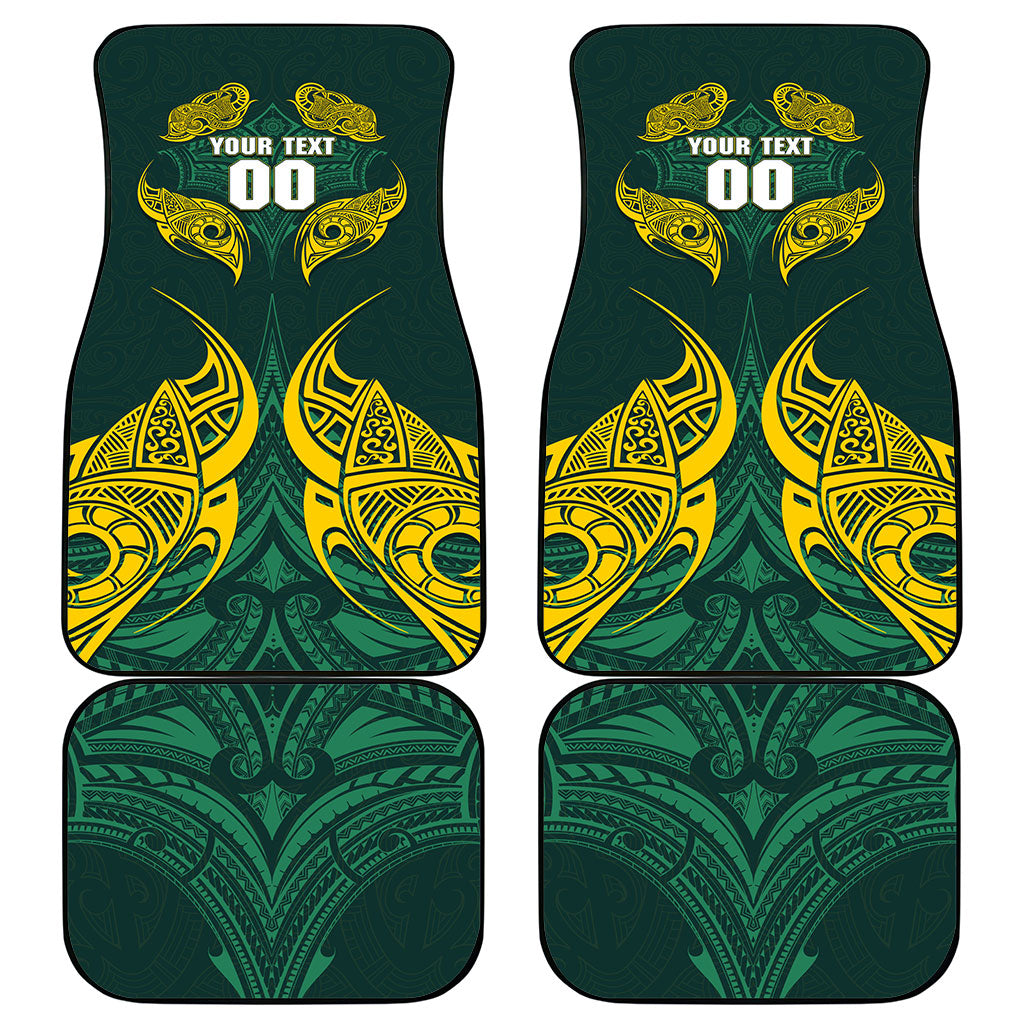 Custom Kangaroos Rugby Car Mats Polynesian Tribal Pattern Green Gold National Team
