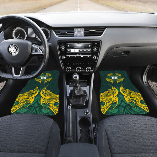 Custom Kangaroos Rugby Car Mats Polynesian Tribal Pattern Green Gold National Team
