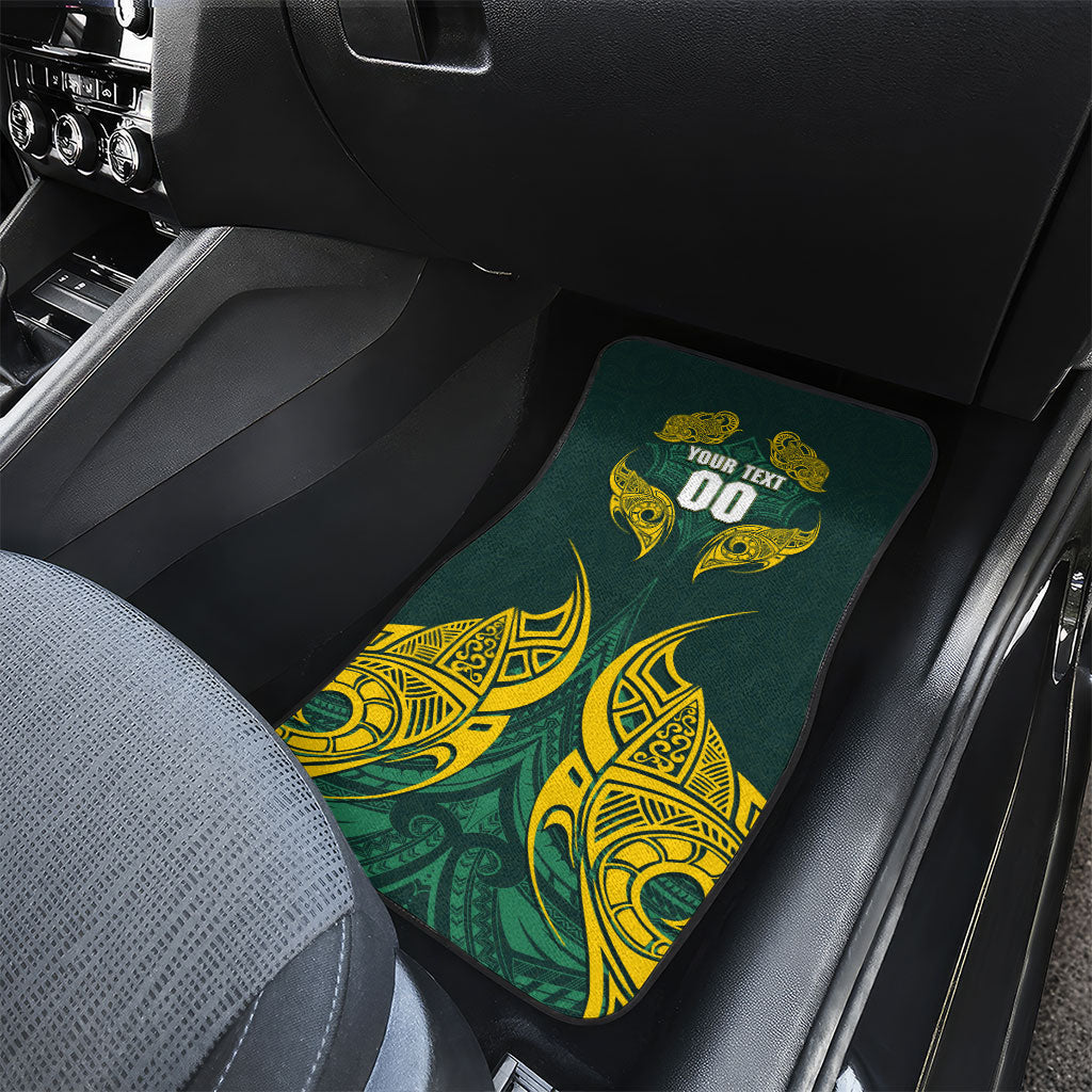Custom Kangaroos Rugby Car Mats Polynesian Tribal Pattern Green Gold National Team