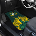 Custom Kangaroos Rugby Car Mats Polynesian Tribal Pattern Green Gold National Team