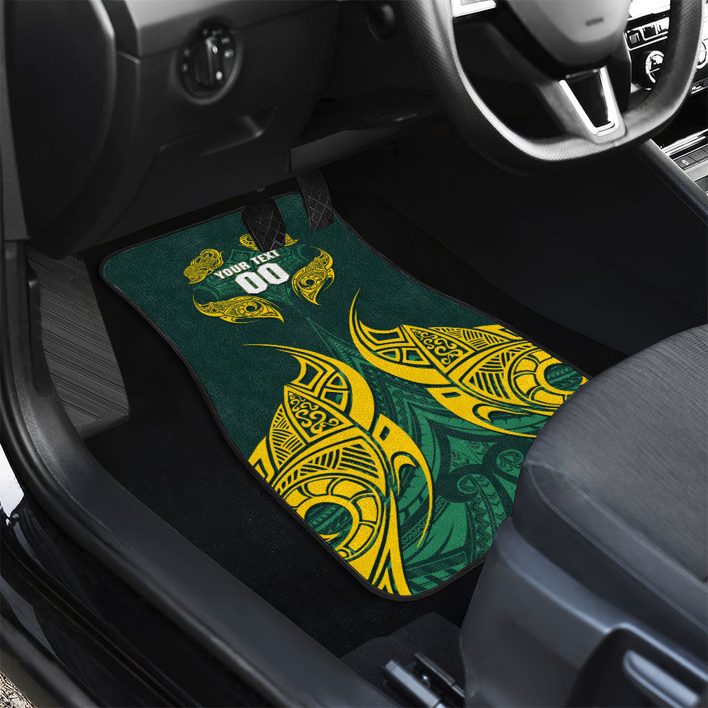 Custom Kangaroos Rugby Car Mats Polynesian Tribal Pattern Green Gold National Team