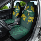 Custom Kangaroos Rugby Car Seat Cover Polynesian Tribal Pattern Green Gold National Team
