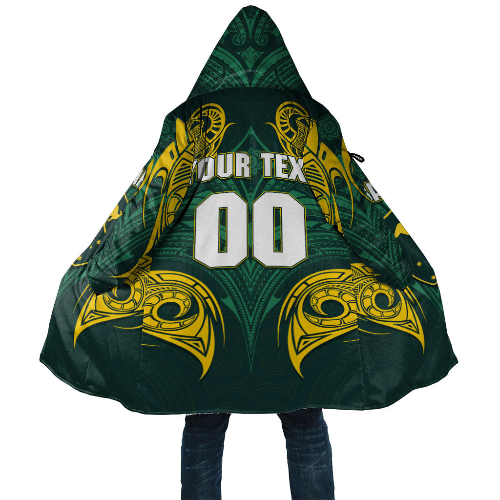 Custom Kangaroos Rugby Cloak Polynesian Tribal Pattern Green Gold National Team