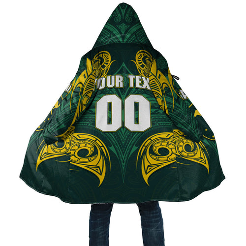 Custom Kangaroos Rugby Cloak Polynesian Tribal Pattern Green Gold National Team