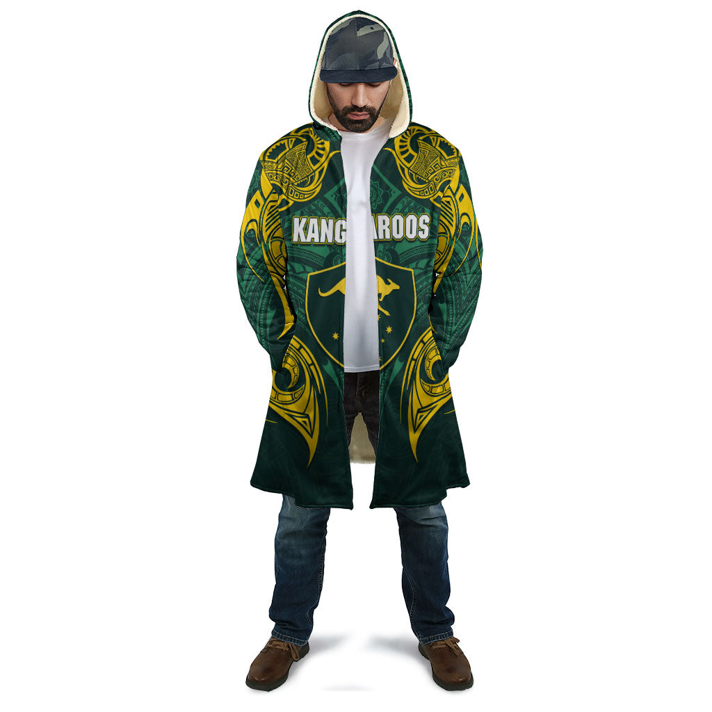 Custom Kangaroos Rugby Cloak Polynesian Tribal Pattern Green Gold National Team