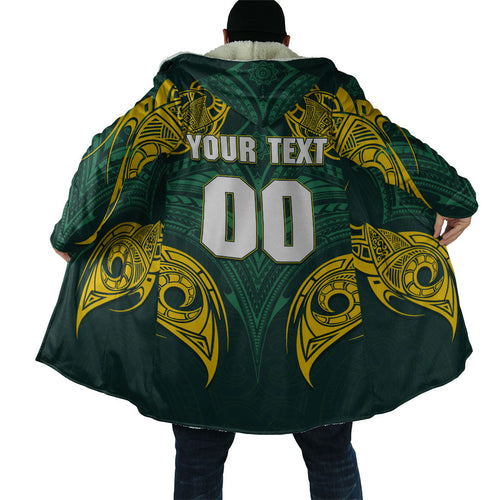 Custom Kangaroos Rugby Cloak Polynesian Tribal Pattern Green Gold National Team