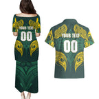 Custom Kangaroos Rugby Couples Matching Puletasi and Hawaiian Shirt Polynesian Tribal Pattern Green Gold National Team