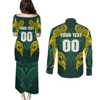 Custom Kangaroos Rugby Couples Matching Puletasi and Long Sleeve Button Shirt Polynesian Tribal Pattern Green Gold National Team