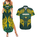Custom Kangaroos Rugby Couples Matching Summer Maxi Dress and Hawaiian Shirt Polynesian Tribal Pattern Green Gold National Team