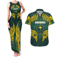 Custom Kangaroos Rugby Couples Matching Tank Maxi Dress and Hawaiian Shirt Polynesian Tribal Pattern Green Gold National Team
