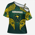 Custom Kangaroos Rugby Cross Shoulder Shirt Polynesian Tribal Pattern Green Gold National Team