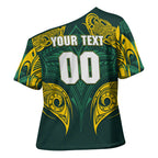 Custom Kangaroos Rugby Cross Shoulder Shirt Polynesian Tribal Pattern Green Gold National Team