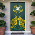 Custom Kangaroos Rugby Door Cover Polynesian Tribal Pattern Green Gold National Team