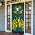 Custom Kangaroos Rugby Door Cover Polynesian Tribal Pattern Green Gold National Team