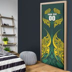 Custom Kangaroos Rugby Door Cover Polynesian Tribal Pattern Green Gold National Team