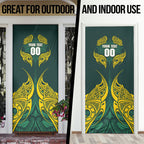 Custom Kangaroos Rugby Door Cover Polynesian Tribal Pattern Green Gold National Team