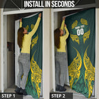 Custom Kangaroos Rugby Door Cover Polynesian Tribal Pattern Green Gold National Team