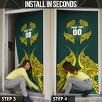 Custom Kangaroos Rugby Door Cover Polynesian Tribal Pattern Green Gold National Team