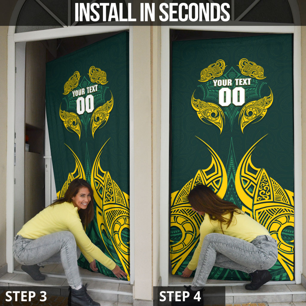 Custom Kangaroos Rugby Door Cover Polynesian Tribal Pattern Green Gold National Team
