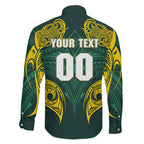 Custom Kangaroos Rugby Family Matching Mermaid Dress and Hawaiian Shirt Polynesian Tribal Pattern Green Gold National Team