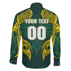 Custom Kangaroos Rugby Family Matching Puletasi and Hawaiian Shirt Polynesian Tribal Pattern Green Gold National Team
