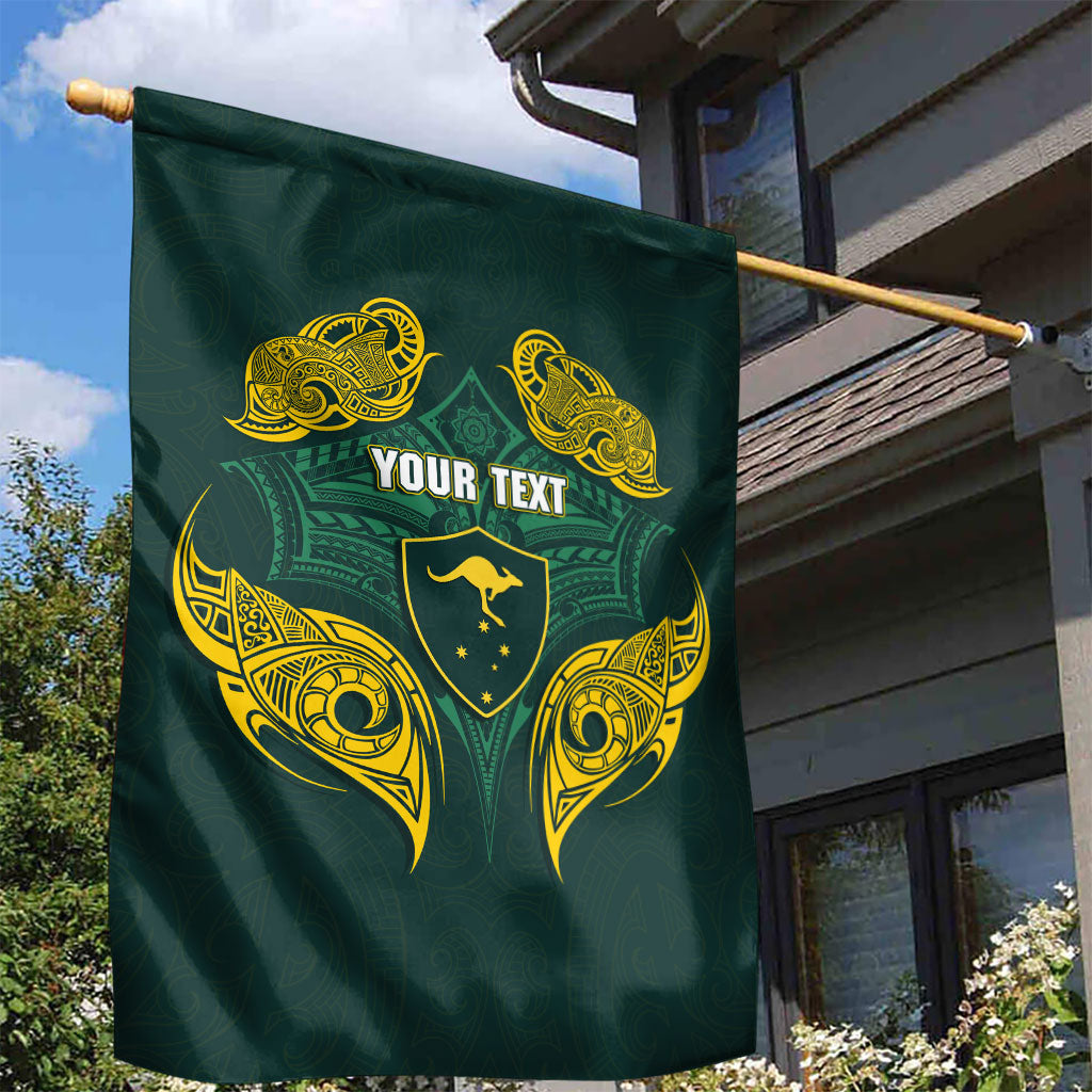 Custom Kangaroos Rugby Garden Flag Polynesian Tribal Pattern Green Gold National Team