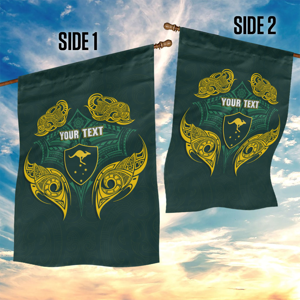Custom Kangaroos Rugby Garden Flag Polynesian Tribal Pattern Green Gold National Team